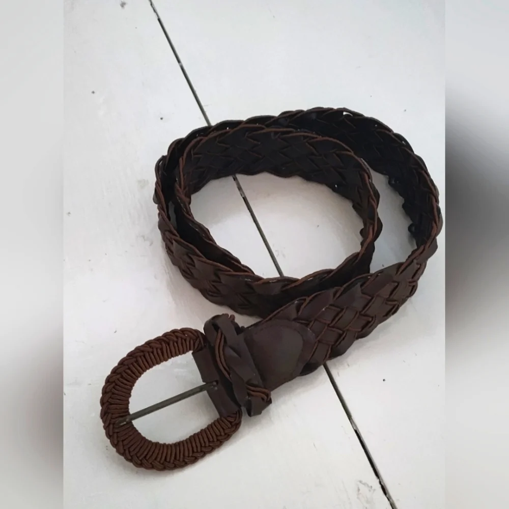 Women's Dark Brown Woven Braided Belt | Faux Leather
